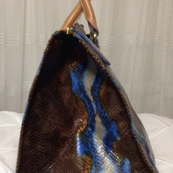 Brahmin Leather Blue/Brown Snakeskin Weekender  NOTE:  large like an overnighter - Picture 7 of 12